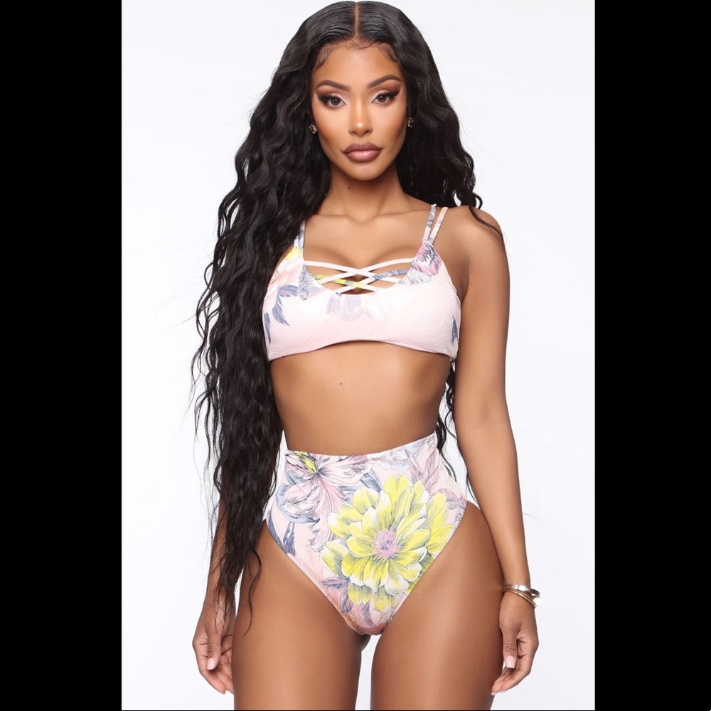 High waist pink floral bathing suit size S